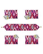 AAZEEM Pink Printed Velvet Table Runner With Placemats - 180 x 30 cm