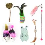 Emily Pets 6 in 1 Cat Toys Combo of Catnip Candy, Soft Toys, Feather Toys for Cats & Kittens (Pack of 6, Color May Vary)