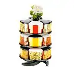OPTIMUS 360 Revolving Spice Rack Masala Rack Spice Box Masala Box Masala Container Condiment Set Of 18-250 ml ( Pack Of 18 - BLACK)