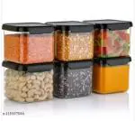kitchwell Square Airtight Plastic Kitchen Storage Container 500 Ml (Set of 6) Black