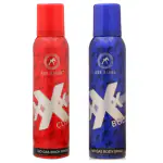 Asl World Cosmo XXX RATED No Gas Deodorant Body Spray For Men and Women Family Combo Pack of 2 Deo (240 ML) (XXX RATED-Red.Blue)