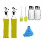 CLARITZ GLASSWARE 500 ml Oil Bottle Set of 2 , Silicone Funnel & Oil Combo - Pack of 1