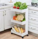 NESTWELL Plastic 3 Tier Space Saving Storage Organizer Slim Rack Shelf with Wheels (3 Layer)