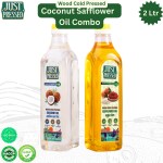 Just Pressed Coconut & Safflower Oil Combo - Wood Cold Pressed Oil - 1 Ltr Each - Kachi Ghani