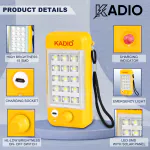 KADIO Rechargeable Home Emergency Light with Solar Panel | High and Low Brightness