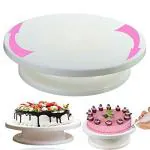 Inditradition Cake Turntable Revolving Cake Decorating Stand 360 Degree Rotating, 28 cm, Plastic, White