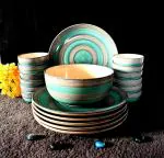 RenHomz Ceramic Dinner Set - Set of 19 Pieces ,Seashell Grey Green Design , 6 Dinner Plates+12 Bowls+1 Serving Bowl , Lead and Cadmium Free , 100% Food Grade (19)