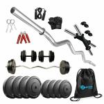 HASHTAG FITNESS PVC Weights 10 kg Combo with 3ft curl Barbell Rod, Normal Dumbbell Rod Set