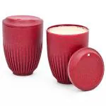 Eha Earth Friendly Retro Coffee Mug with Lid | Tea Cup Set of 2 | 350 ml | Made with Rice Husk | Microwave Safe Mugs for Gifting | Coral