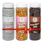 Chefast Pack of 3 Dark Choco Chip, Colored Balls, Silver Balls Sprinkler ( 360 gm) for cake