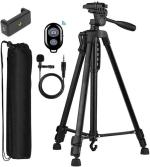 Ziome 3366 Aluminum Tripod (55-Inch),with Mic, Shutter Button & all Mobile Holder Tripod, Tripod Kit (Black, Supports Up to 4000 g)