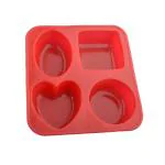 ZooY Soap Mould Circle, Square, Oval and Heart Shape Soap Cake Making Mould ( Red, Pack of 1)