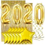 Festiko 3Ftx6Ft Golden Foil Curtains (Set Of 2) And 2020 Happy New Year Foil Balloon Combo Decoration