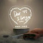 Inditradition 3D Acrylic Creative Message Board with LED Light Base Holder, with Writing Pen & Cloth (Transparent, Heart Shape, 5x6 Inches)