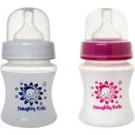 Naughty Kidz Plastic Blue and Pink Baby Feeding Bottle with 2 Nipple 125ml Pack of 2