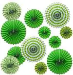 Crelzos Green Hanging Paper Fans Decorations (Pack of 12)