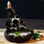 JIYANSH CREATION Polyresin Smoke Fountain backflow Cone Incense Holder Decorative showpiece with Free 10 Incense Sticks, Product Size - 11x11x10 cm, Black