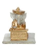 eCraftIndia White & Golden Polyresin Lord Ganesha Writing Book Dotted Handcrafted Figurine 13x12 cm