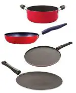Nirlon 4 pcs of Red and Black 3 Layer Non-stick Coated Chemical Free Kitchen Utensils Combo Set, Standard