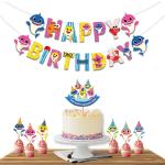 Festiko Baby Shark Happybirthday Theme Party Decoration Combo (8 Pcs), Baby Sharks Party Favors For Kids Birthday Decoration (Banner, Bunting, Cake Toppers, Cup Cake Topper, Ribbons)