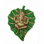 Trendy Crafts Metal Lord Ganesha on Leaf Wall Hanging (Multicolour, Medium), figures;Religious
