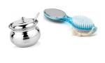 URBAN BUY Stainless Steel Multipurpose Ghee Pot/Pickle Container with Spoon With Cleaning Pedicure Brush and (Multicolour & Pack of 2)