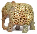 Pooja Creation Store Artist Haat Natural Soapstone Elephant Sculpture Hand Carved Jali Decorative Showpiece - 8 cm (Stone, Beige)