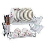 KN ENTERPRISE New 2 Layers Dish Rack Tableware Shelf Plate Cutlery Cup Rack Bowl Rack Kitchen Dish Shelf Cutlery Accessories (Silver)