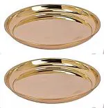 Popli Handmade Pure Brass Pooja Plate- Set of 2 (6 Inch, Gold)