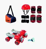 J J Jonex Unisex Tenacity Adjustable Rollerderbywheel Skates Combo (Skates+Helmet+Knee Pad+Elbow Pad +Skates Gloves + Key+Bag) Suitable (Myc) (Age 6-11 (Meduim)), Red