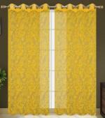 BuckShop Yellow Floral Net Window Curtain (121 x 152 cm) RK-789 pack of 2