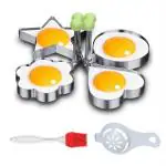 TPV TRENDING PRODUCTS VILLA Multicolor Stainless Steel And Silicone Fried Egg Mold Rings Poached Nonstick Omelette Stencil Fruit Vegetable Shaper Cookie Cutter 4 Pc