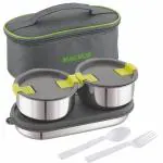 Magnus Olive 3 Prime - 3 Airtight & Leakproof Steam lock Stainless Steel Lunch Boxes with a Bag