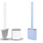 CLEANADO Silicone Flex Anti-drip No-Slip Long Handle Soft Bristle Toilet Brush with Slim Holder Set and (Pack of 2)