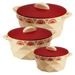 Selvel Stainless Steel Diamond Hot n Fresh Casserole (650, 1180, 1800 ml, Ivory) - Set of 3