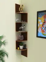 Home Sparkle Dark Brown Zig Zag MDF Corner Wall Mounted Shelf 11 x 8 x 50 inch