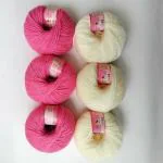 VARDHMAN KNITTING YARN - BABY SOFT (PACK OF 6 BALLS- EACH BALL 25 GM-TOTAL 150 GM) 3 cream and 3 dark pink balls