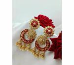 Gyaan Jewels Handmade Gold Plated Chandbali Earring Red (Women and Girls)