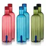 Sqinelli Water bottles for Fridge, Water bottle 1 Litre, PET material, 1000 ml, Multicolour, Laser Line, Pack of 6