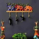 Trinity Craft Iron Handpainted Elephant Novelty Key Holder, Hanging for Home Decor Items for Living Room & Kitchen Wall Decor (15x2x9) Inch