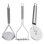 DreamBasket Stainless Steel Pizza Cutter & (Pack of 2) Potato Masher for Kitchen