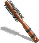 Scarlet Line Maple Wood Anti Static Round Hair Brush with Anti Slip Rubber Grips on Wooden Handle, Soft Ball Tip Nylon Bristles For Styling_Brown