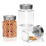 Pure Source India Airtight Glass Storage Jar/Spice/Snacks/Pulses with Wide Mouth Set of 3 (250 ML) Clear