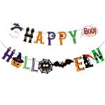 Festiko Happy Halloween Banner Pumpkin Castle Bat Spider Witch Ghost Design Picture Creepy Halloween Hanging Decorations Party Banners