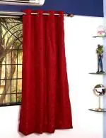 Parda Online Red Self Design Jacquard Leaf Design Window Curtain 5ft, (Pack of 1)