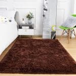 Hitex Carpet Microfibre Brown Fluffy Area Rugs - 10 X 13 Feet
