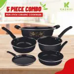Kashvi Kashvi Cast iron Induction Bottom Non-Stick Coated Cookware Set (Cast Iron, 5 - Piece)