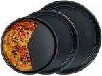 THORKHAN Carbon Steel Baking Pizza Tray For Microwave Non Stick Set Of 3 Pieces - Black