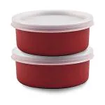 SWHF Microwave Safe Stainless Steel Small Round Lunch Containers Set (Pack of 2,Red)