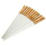 EGOODZ Barbeque/BBQ Needle Skewers for Tandoor, Grill-Roast Kabab, Chicken Tikka, Lollipop Stainless Steel Stick with Wooden Handle (Pack of 12Pcs)